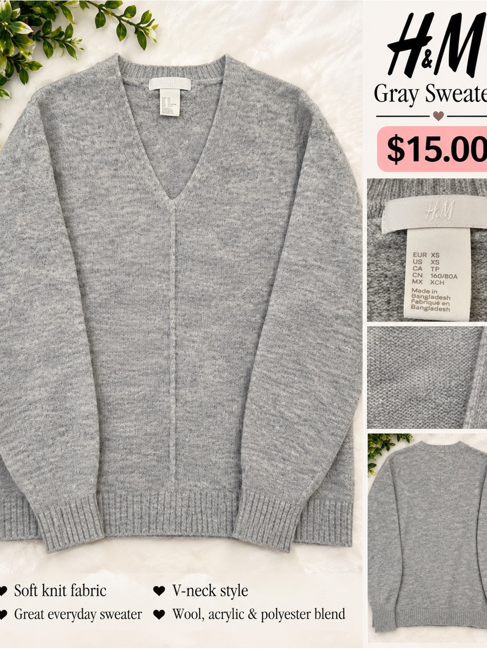 H&M Gray V-Neck Men's Sweater